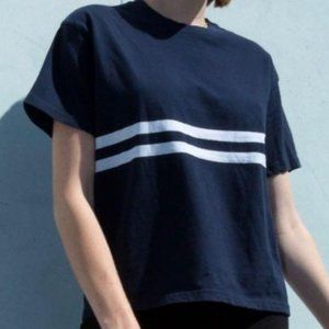 John Galt Brandy Melville Navy Blue and White Striped Tee